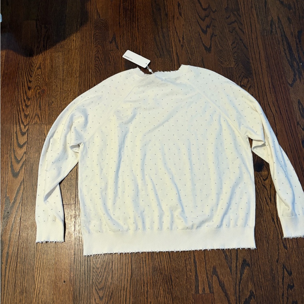 Minnie Rose Cream Eyelet Crewneck Cotton Cashmere Sweater - Picture 5 of 7